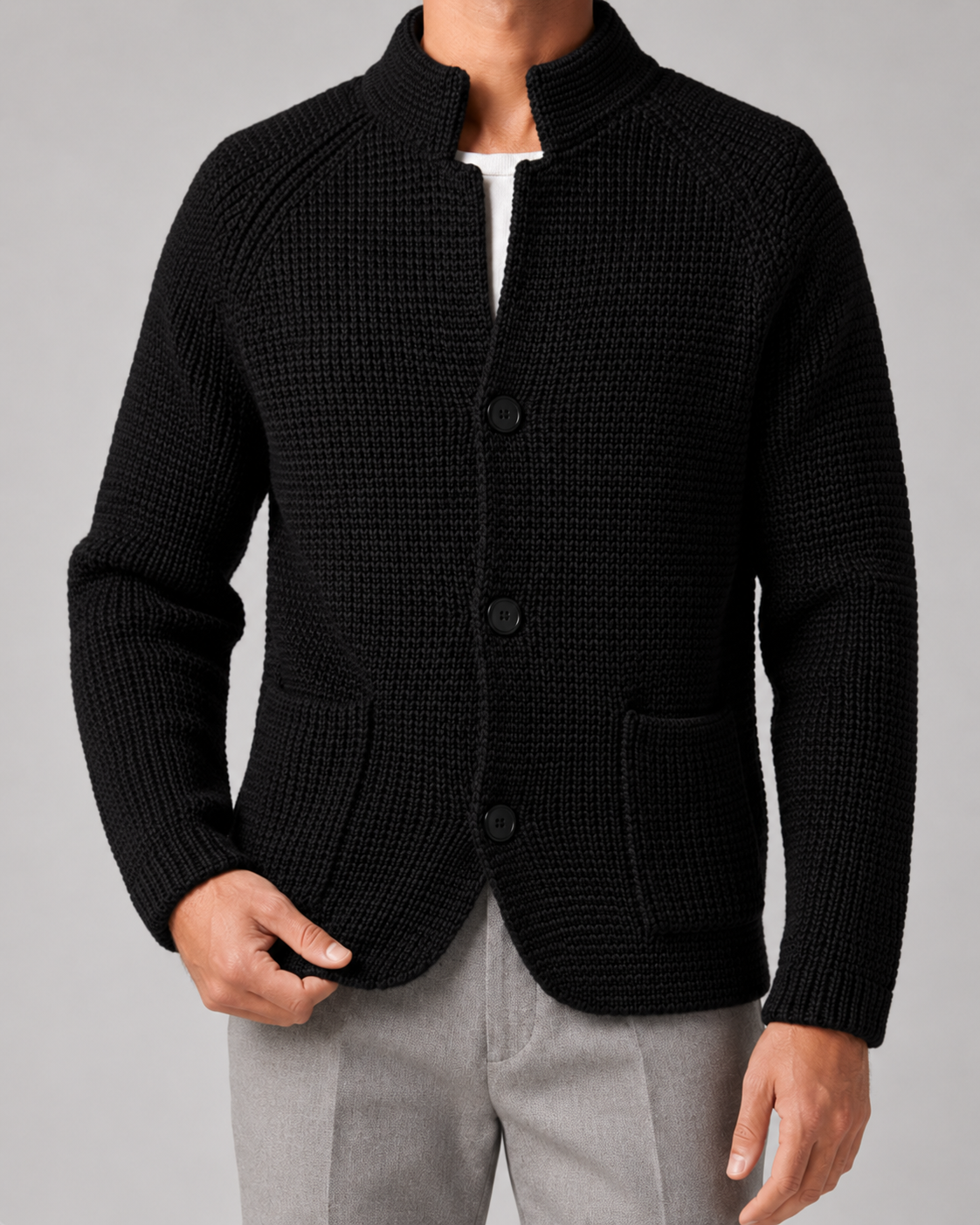 Ewan | Chunky Knit Cardigan with Stand Collar