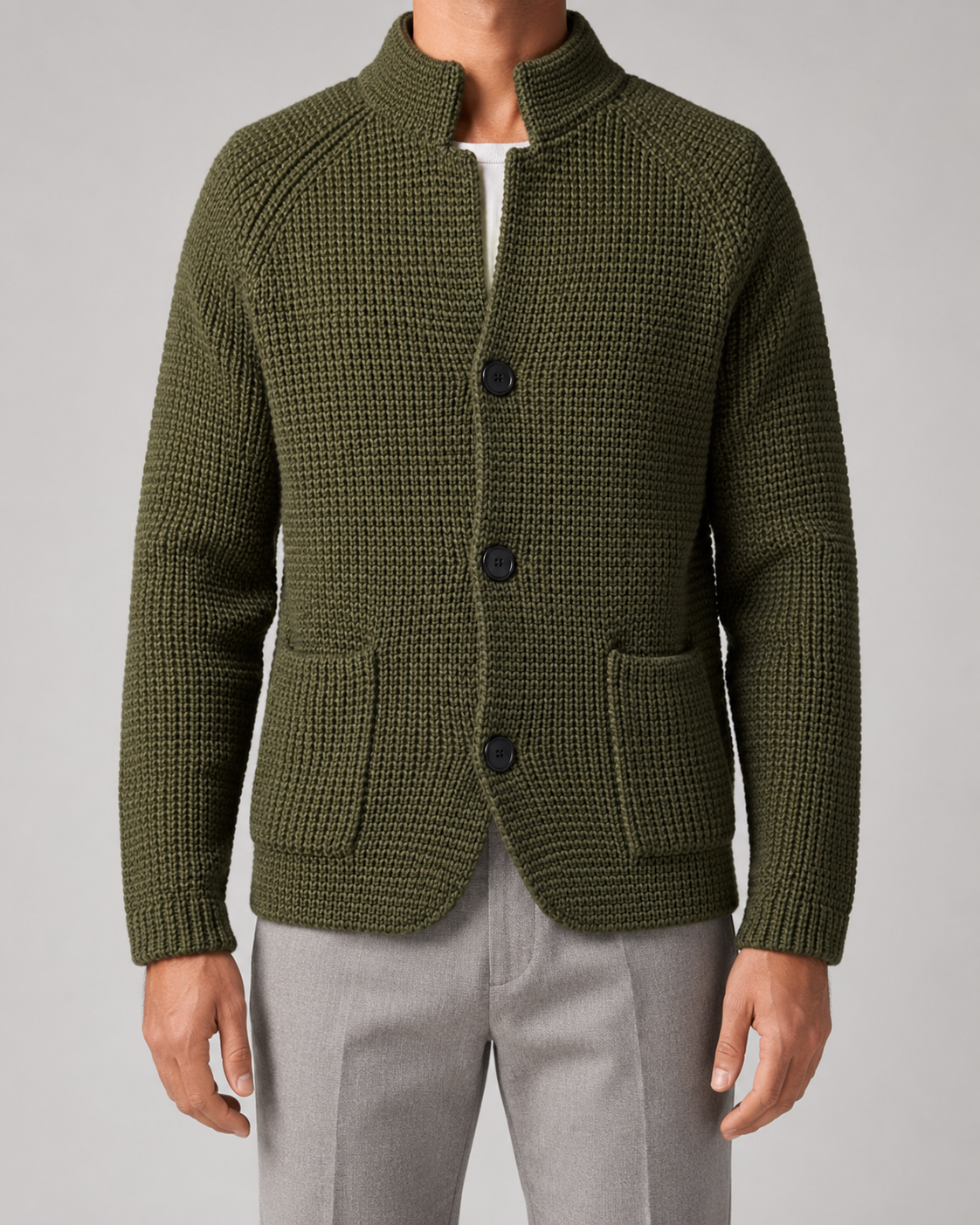 Ewan | Chunky Knit Cardigan with Stand Collar