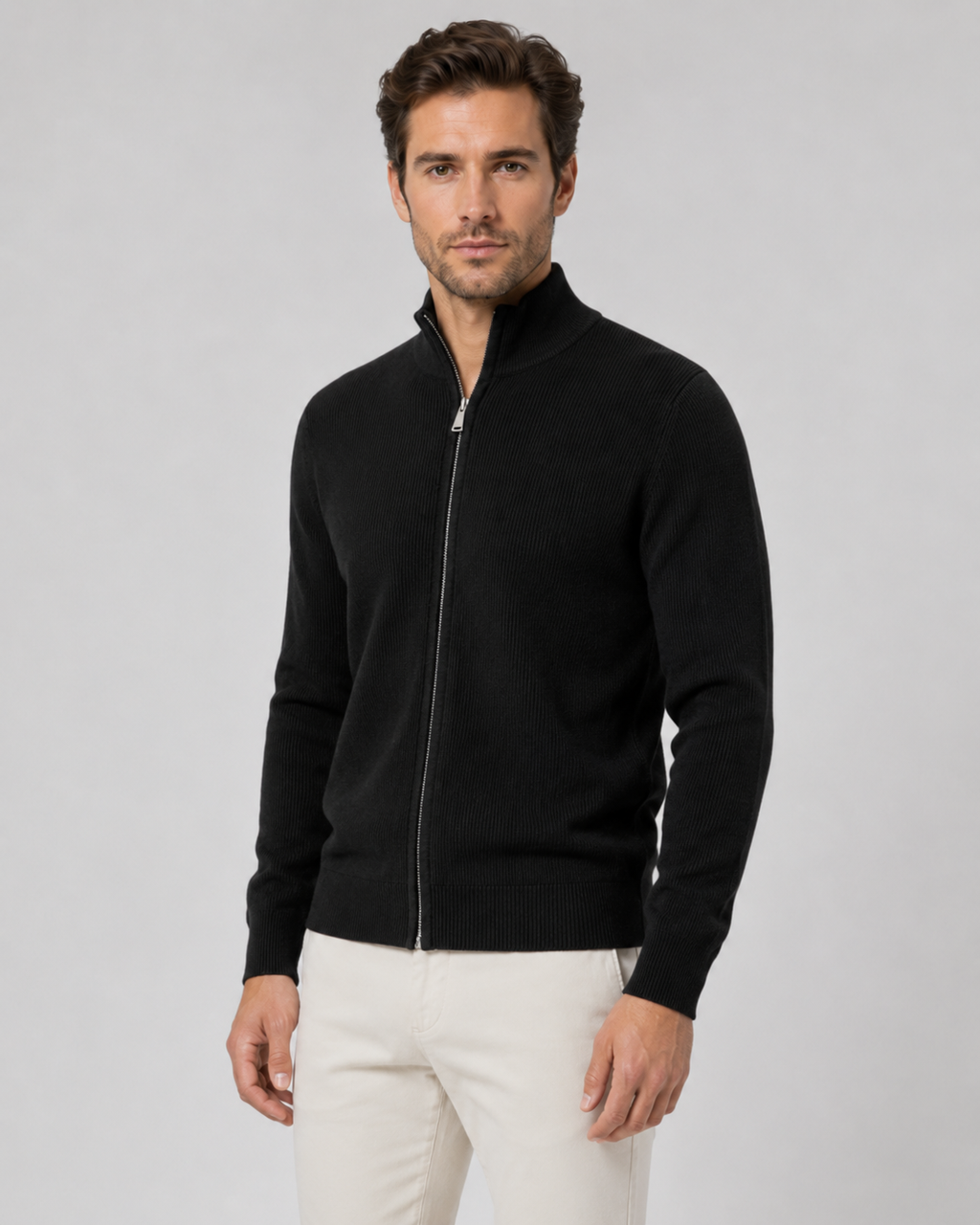Wolfgang | Full-Zip Knit Cardigan with Stand Collar