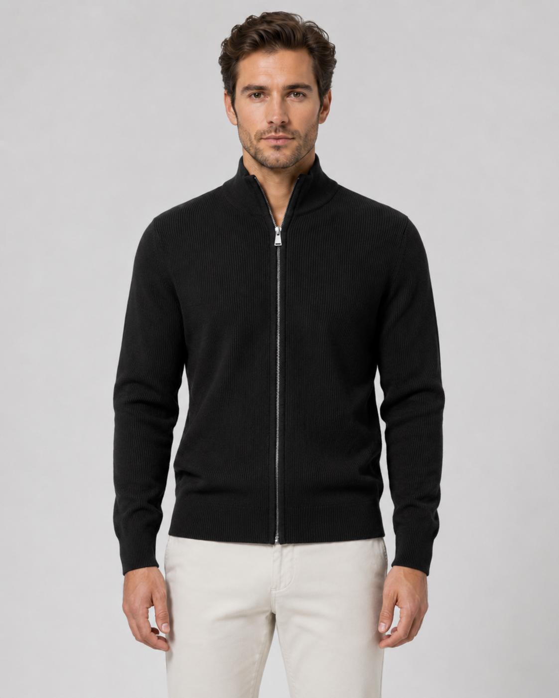 Wolfgang | Full-Zip Knit Cardigan with Stand Collar