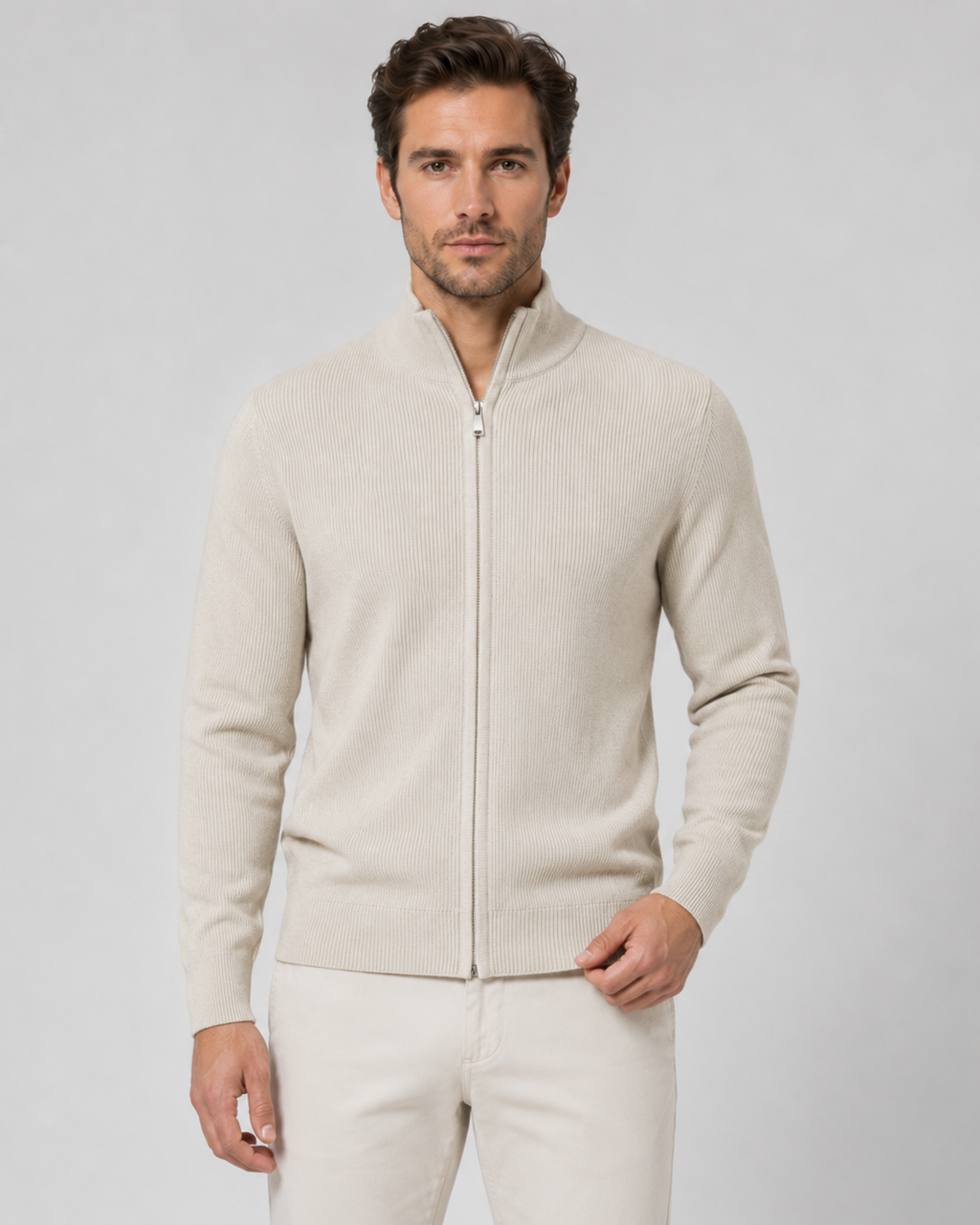 Wolfgang | Full-Zip Knit Cardigan with Stand Collar