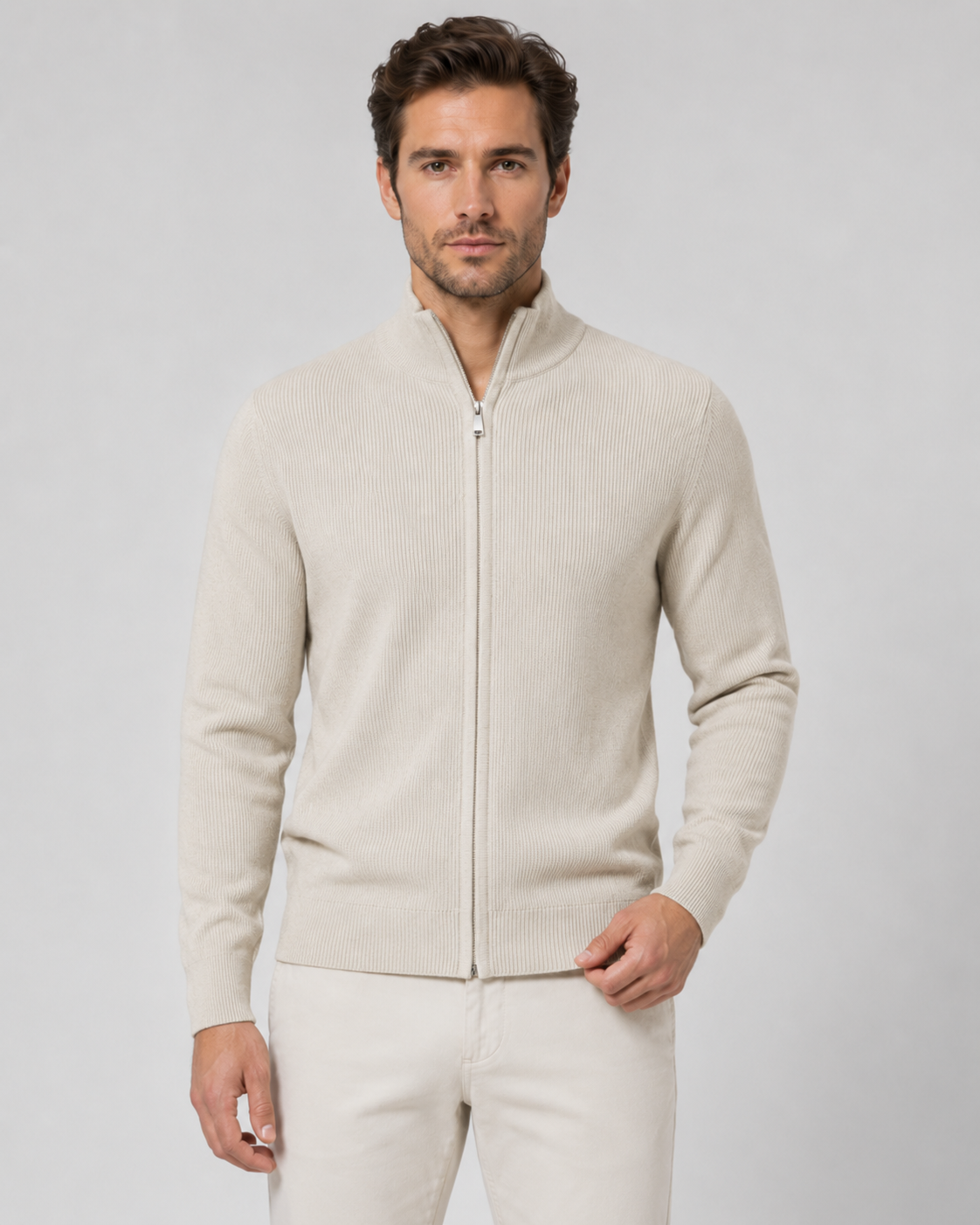 Wolfgang | Full-Zip Knit Cardigan with Stand Collar