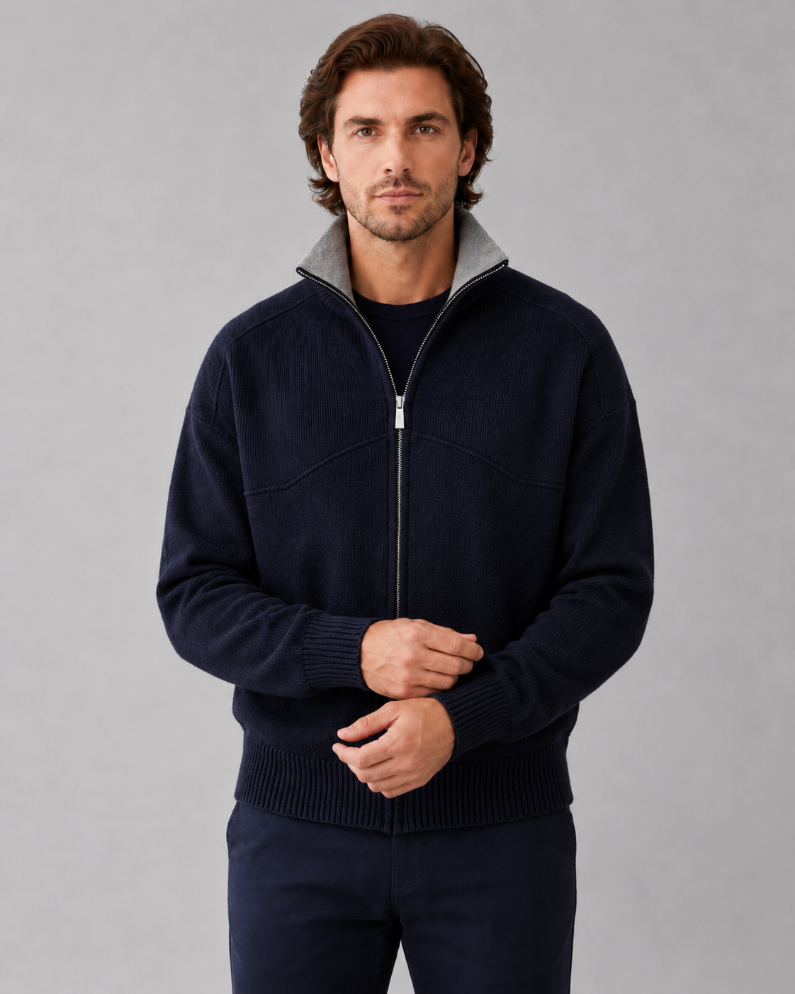 Ulf | Full Zip Knit Cardigan with Stand Collar