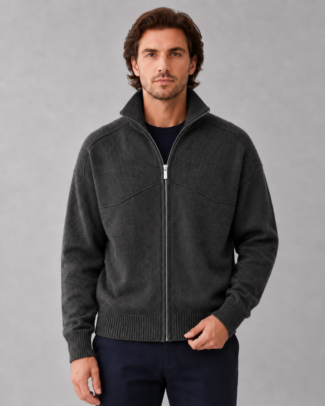 Ulf | Full Zip Knit Cardigan with Stand Collar