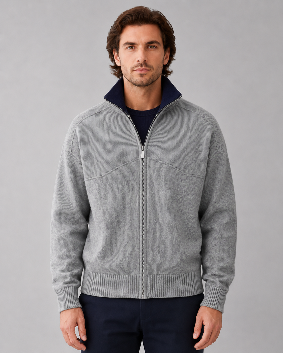 Ulf | Full Zip Knit Cardigan with Stand Collar