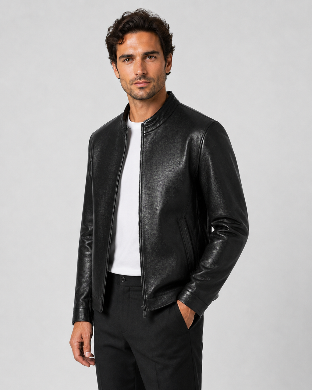 Norwood | PU Leather Stand Collar Zip Jacket