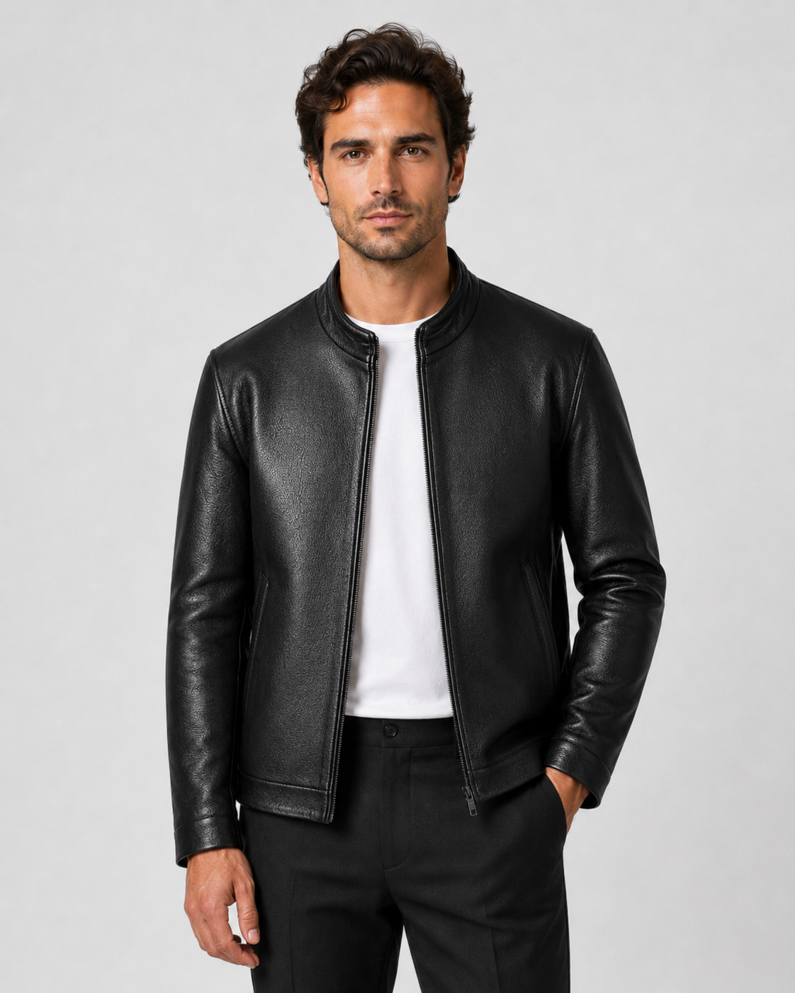 Norwood | PU Leather Stand Collar Zip Jacket