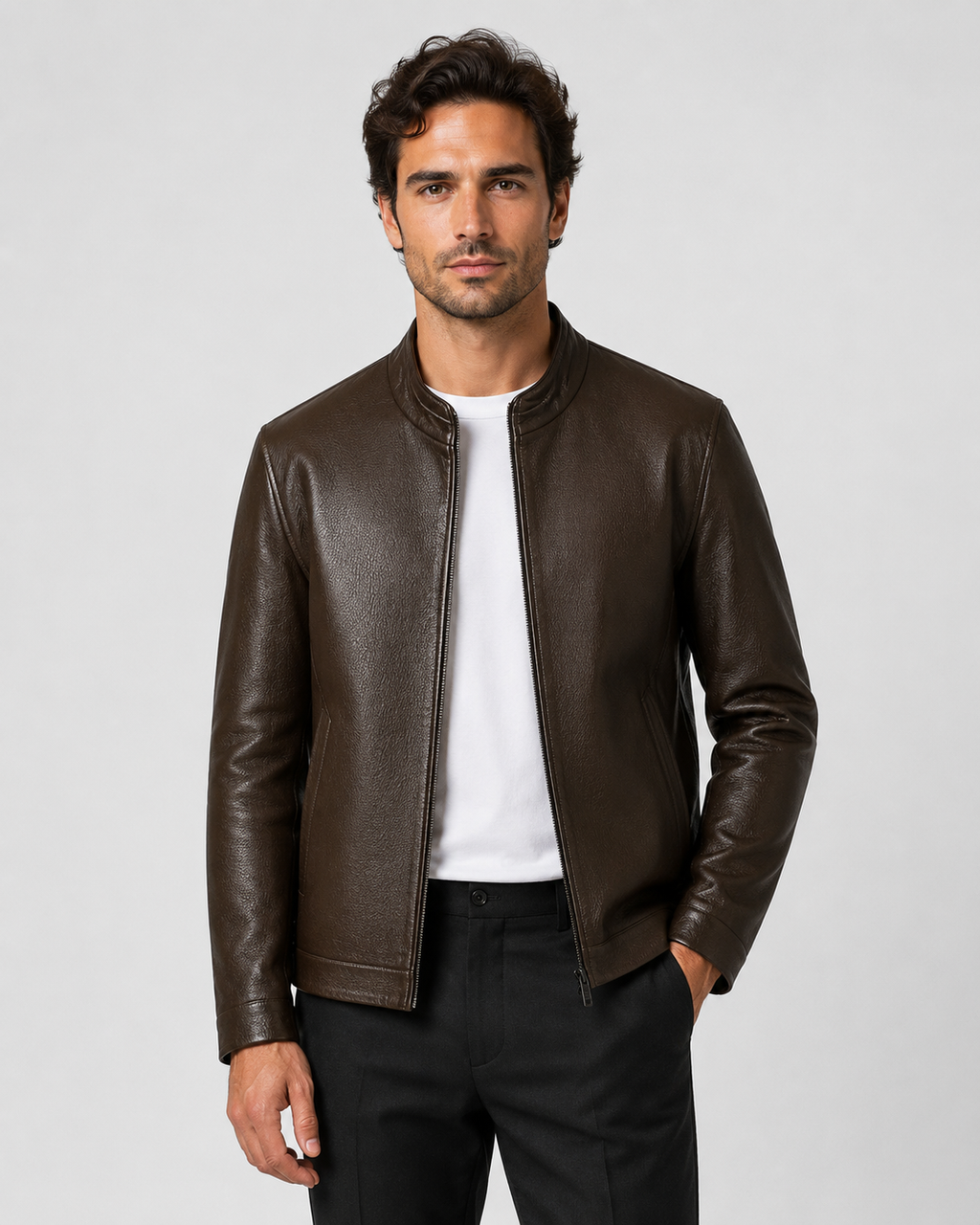 Norwood | PU Leather Stand Collar Zip Jacket