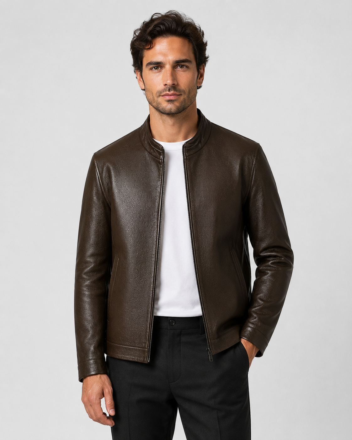 Norwood | PU Leather Stand Collar Zip Jacket