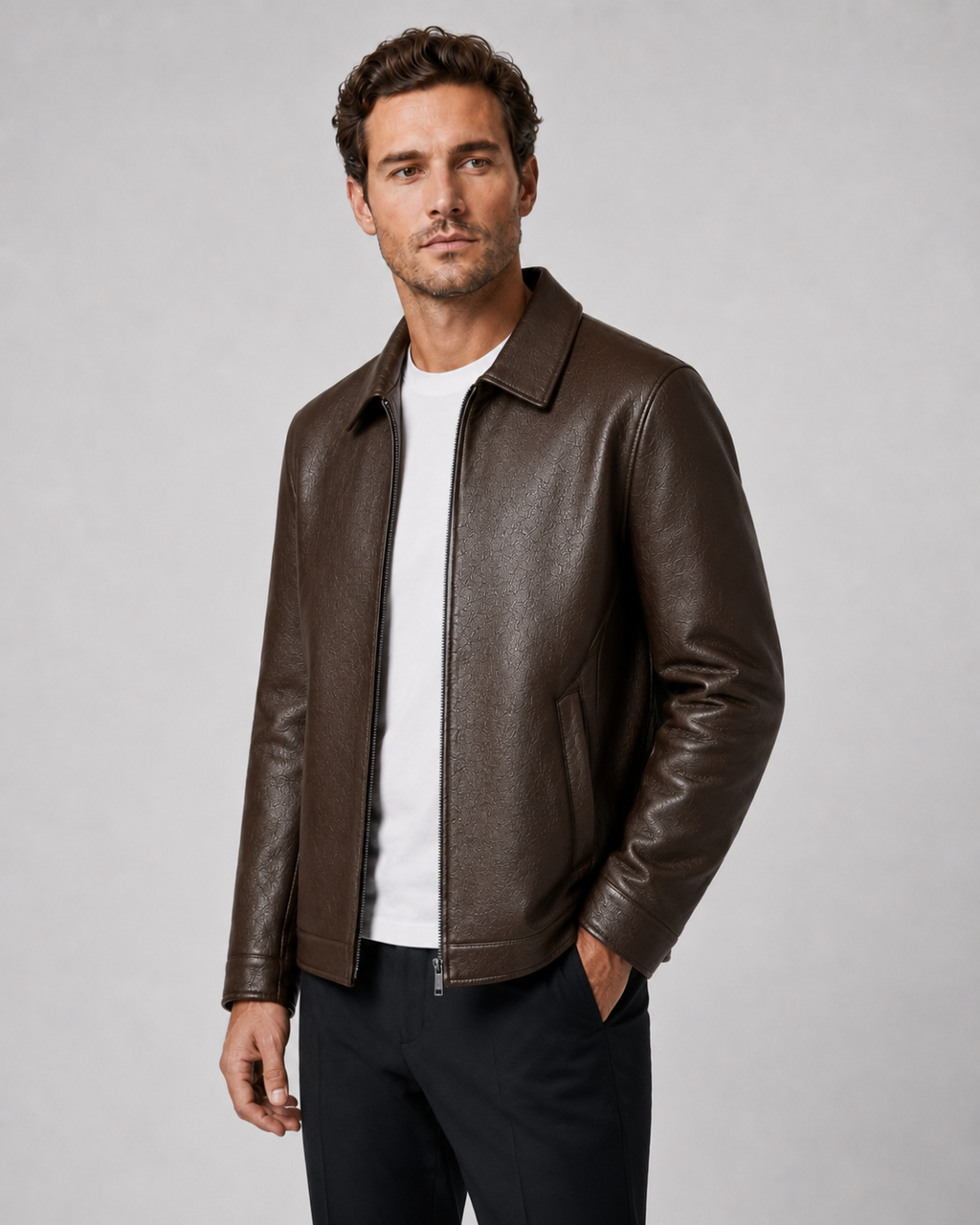 Oswin | PU Leather Zip Jacket with Classic Collar