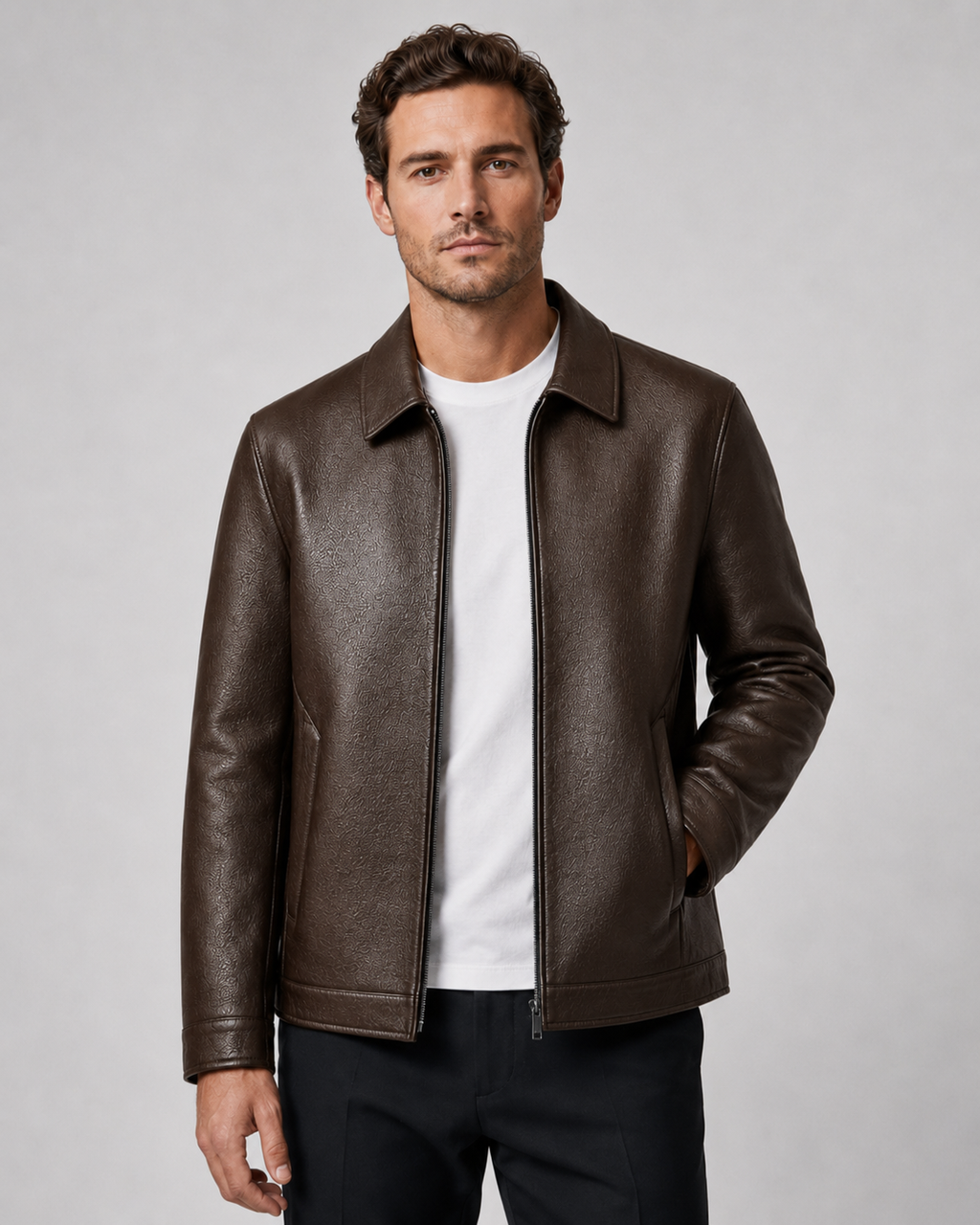 Oswin | PU Leather Zip Jacket with Classic Collar