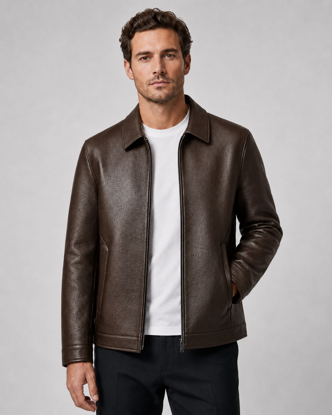 Oswin | PU Leather Zip Jacket with Classic Collar