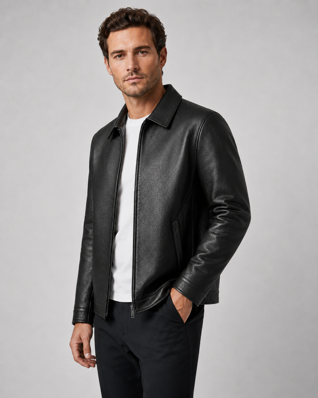 Oswin | PU Leather Zip Jacket with Classic Collar