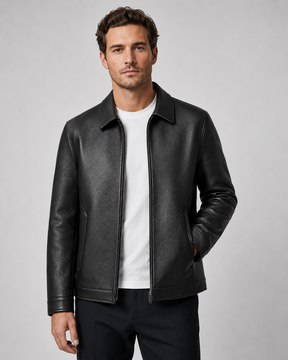 Oswin | PU Leather Zip Jacket with Classic Collar