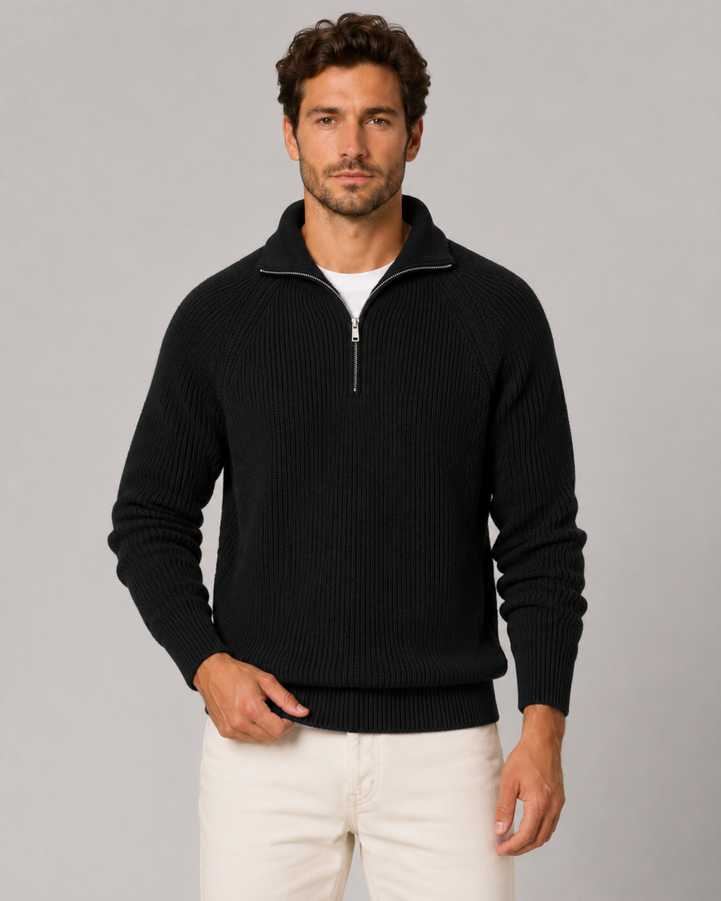 Linden | Quarter-Zip Ribbed Mock Neck Pullover