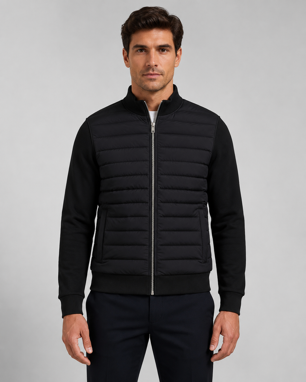 Tiernan | Quilted Hybrid Jacket with Knit Sleeves