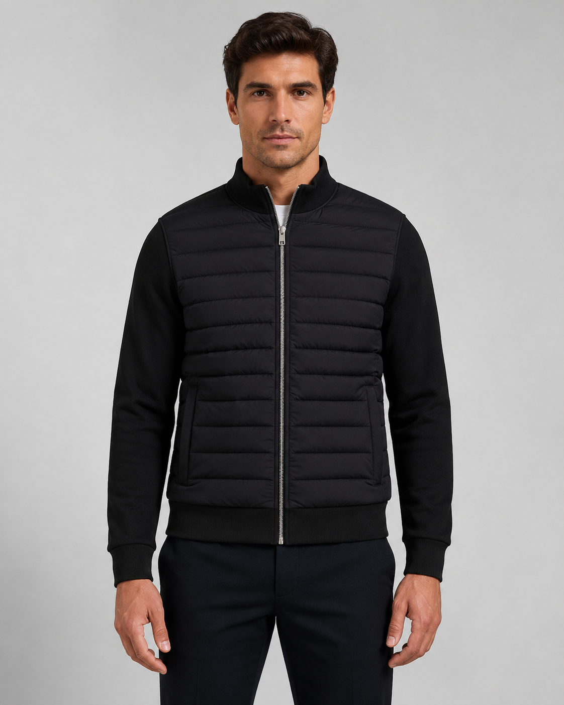Tiernan | Quilted Hybrid Jacket with Knit Sleeves