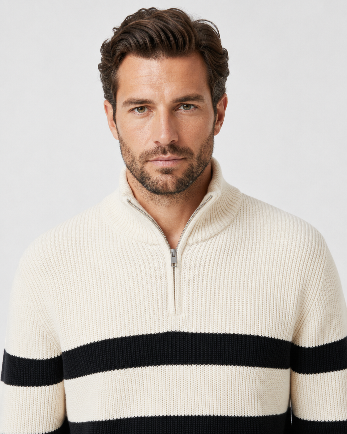 Caleb | Striped Half Zip Ribbed Pullover
