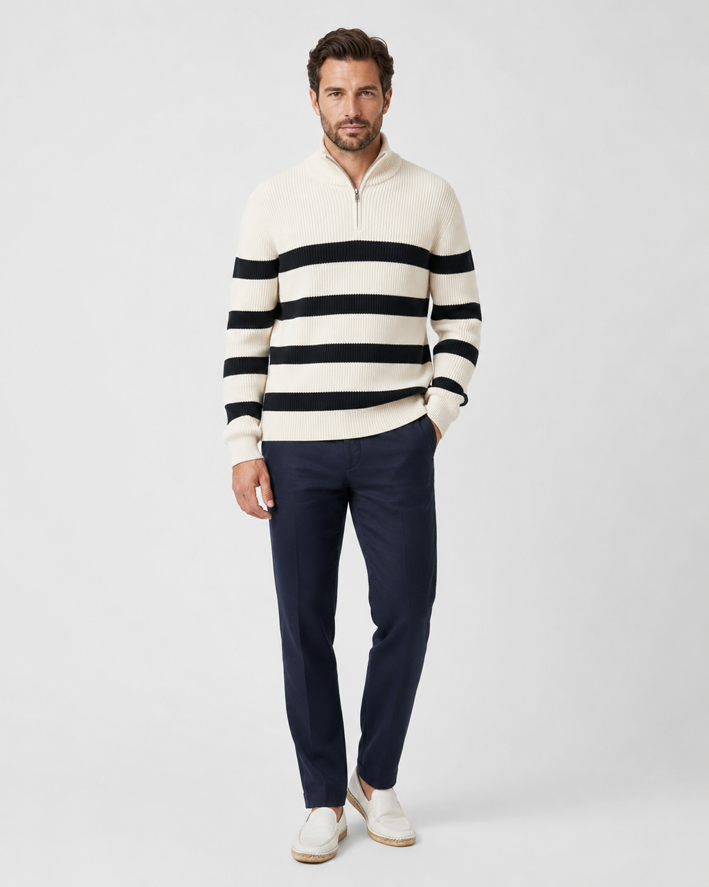 Caleb | Striped Half Zip Ribbed Pullover