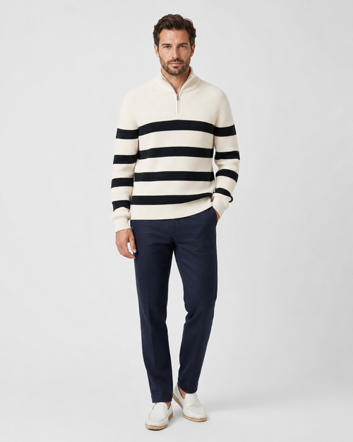Caleb | Striped Half Zip Ribbed Pullover