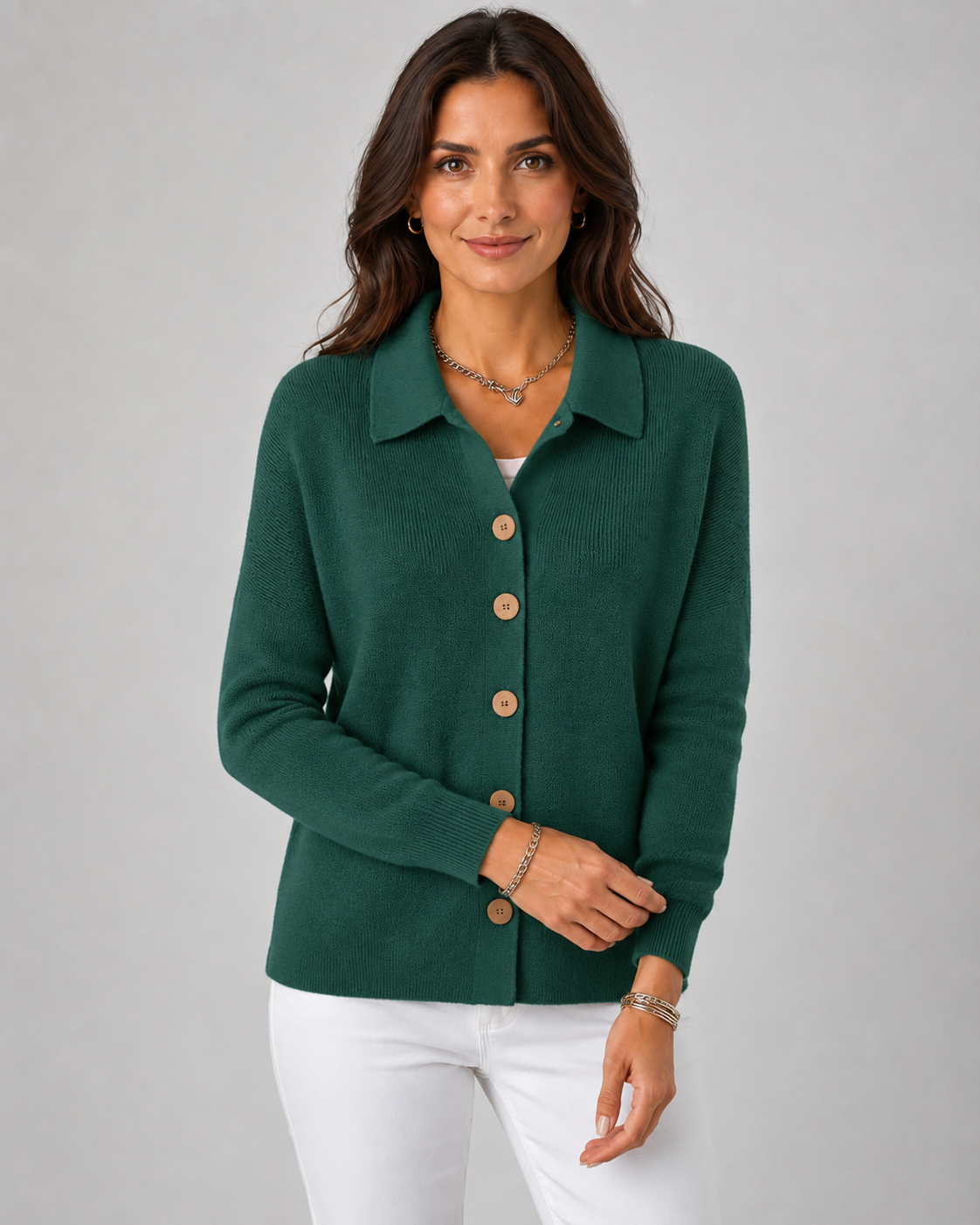 Nerine | Collared Button-Up Knit Cardigan