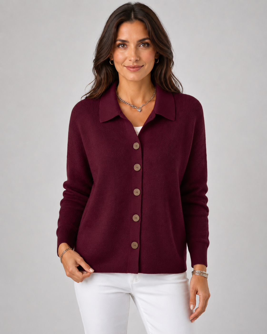 Nerine | Collared Button-Up Knit Cardigan