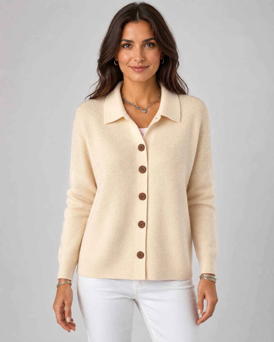 Nerine | Collared Button-Up Knit Cardigan