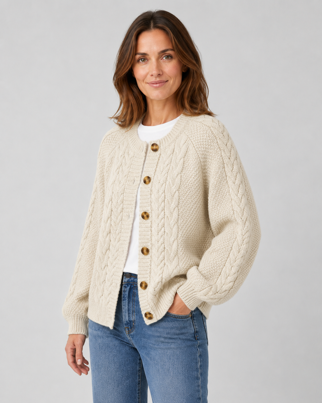 Dorothea | Cable Knit Button Front Cardigan