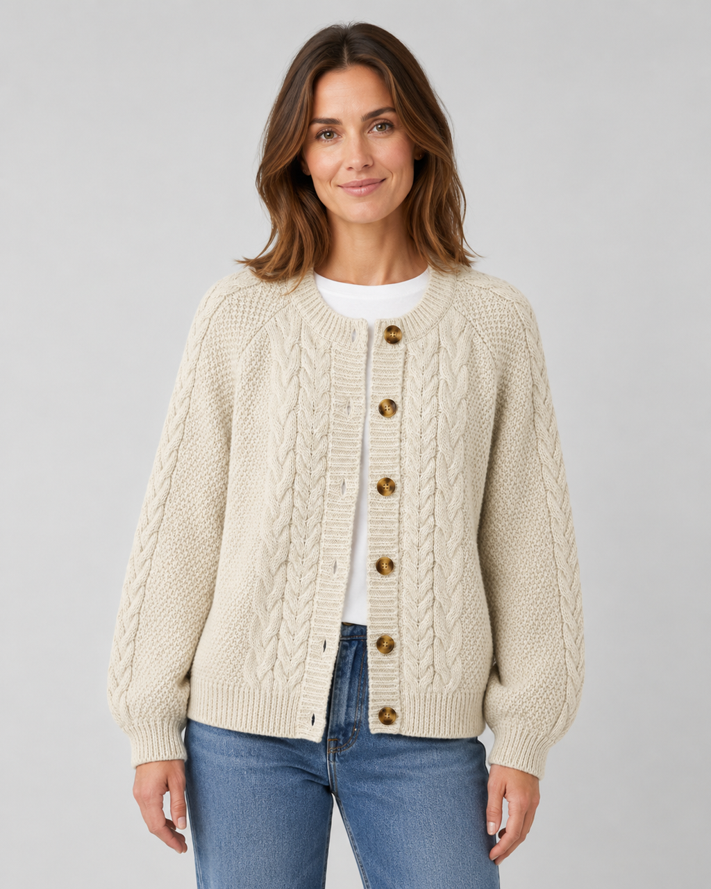 Dorothea | Cable Knit Button Front Cardigan