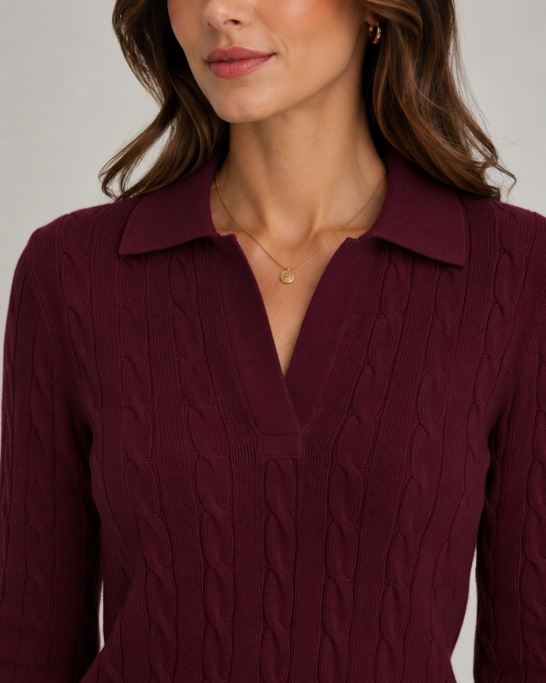 Bettina | Cable Knit Polo Sweater