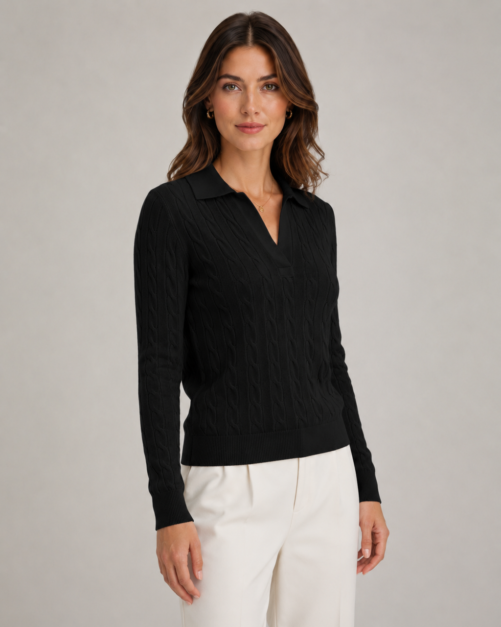 Bettina | Cable Knit Polo Sweater