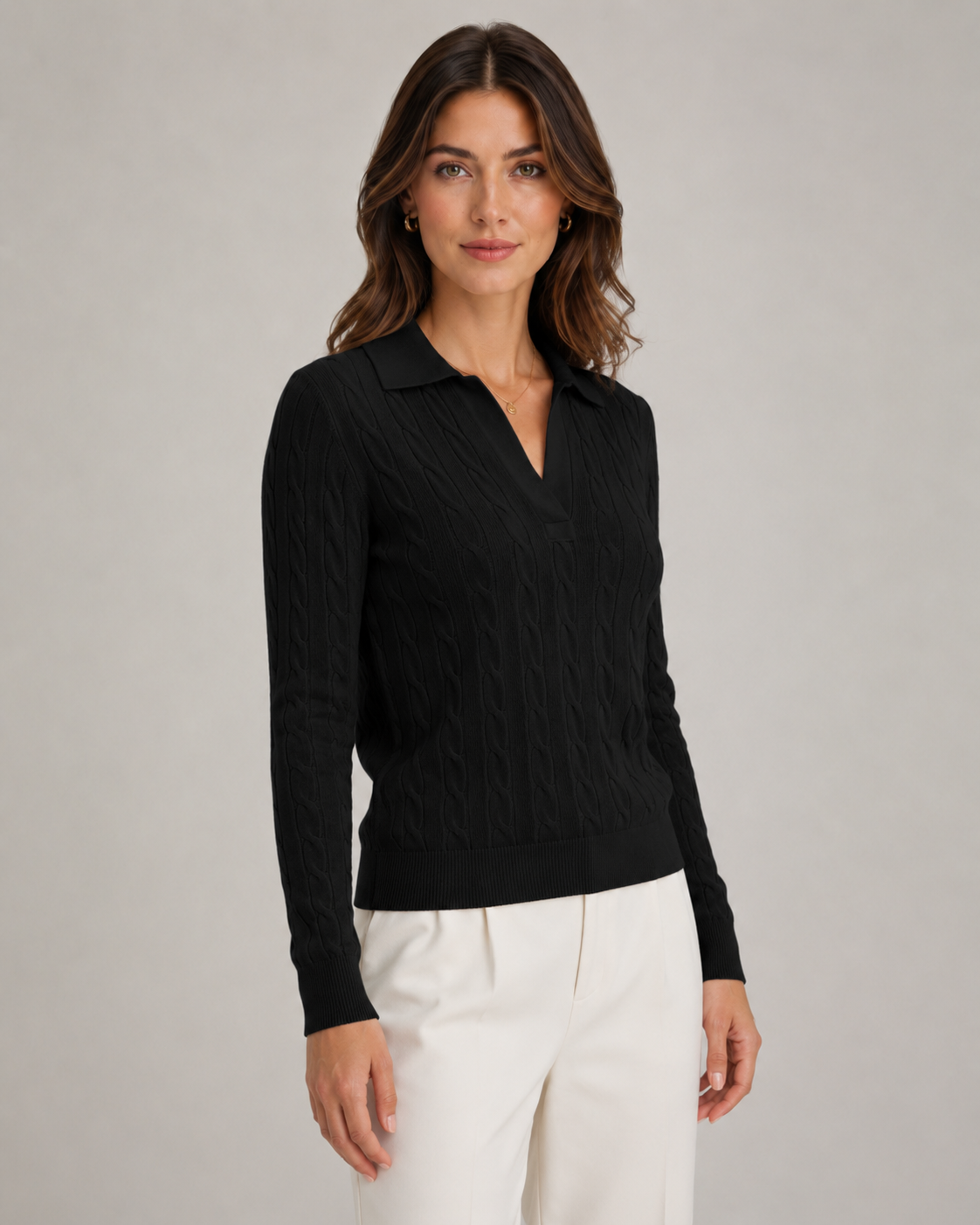 Bettina | Cable Knit Polo Sweater