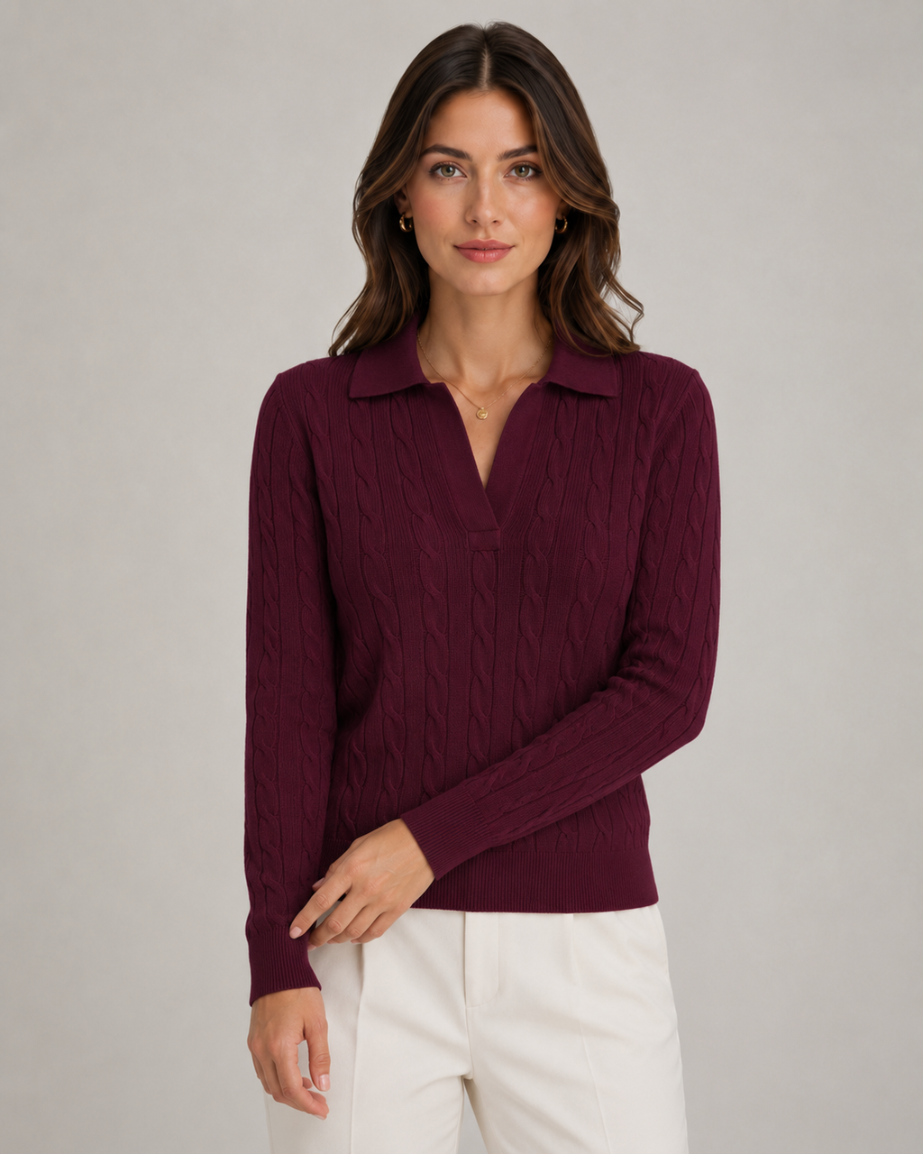 Bettina | Cable Knit Polo Sweater