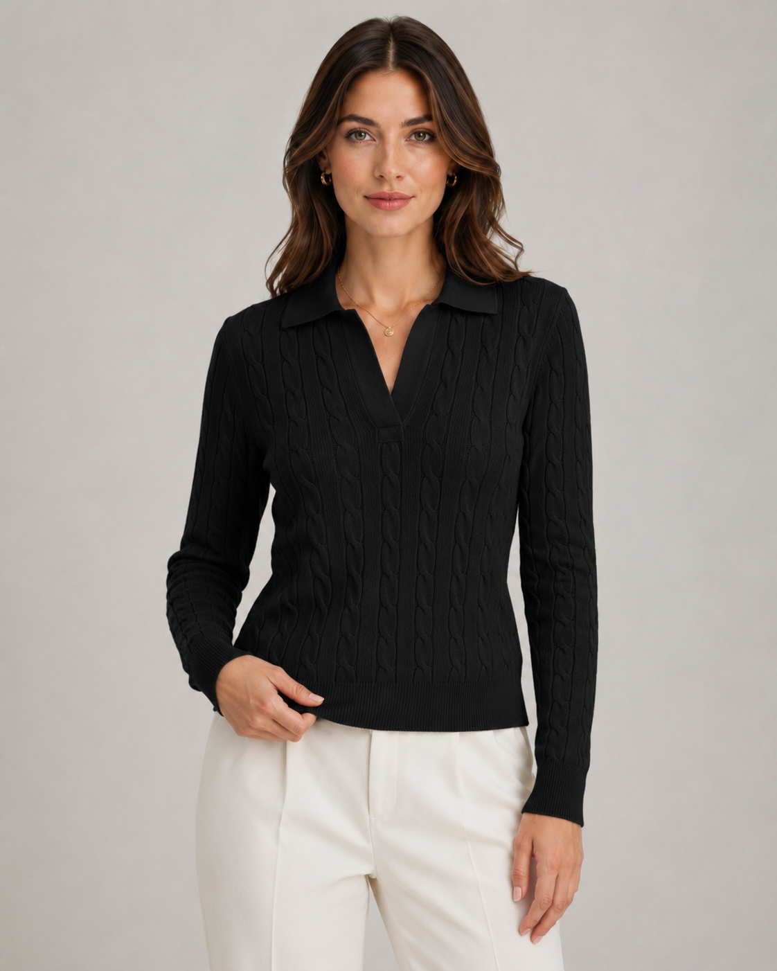 Bettina | Cable Knit Polo Sweater