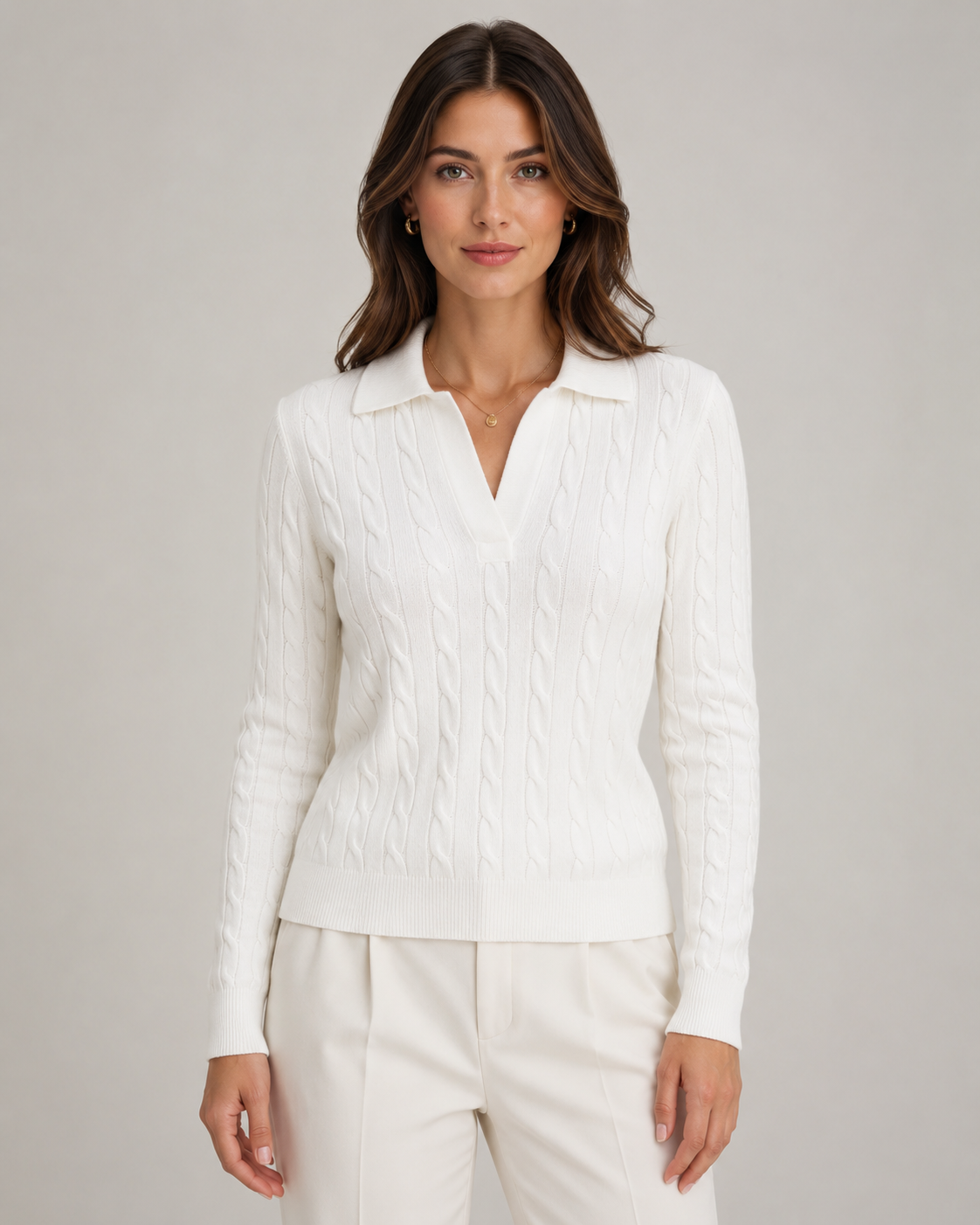 Bettina | Cable Knit Polo Sweater