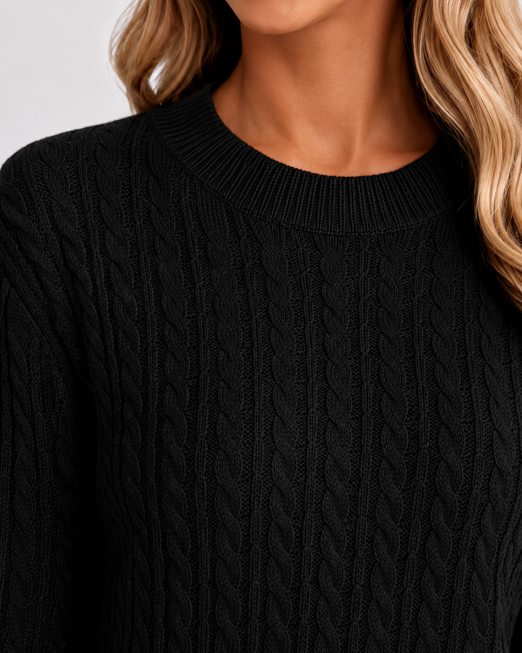 Vespera | Cable Knit Crew Neck Sweater