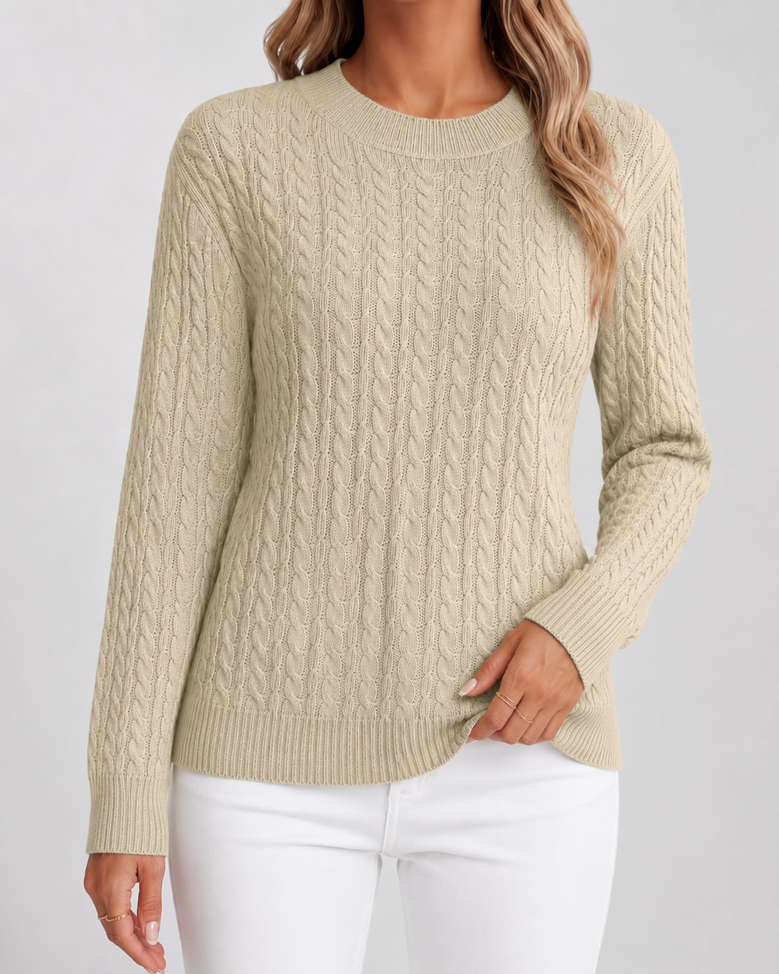 Vespera | Cable Knit Crew Neck Sweater