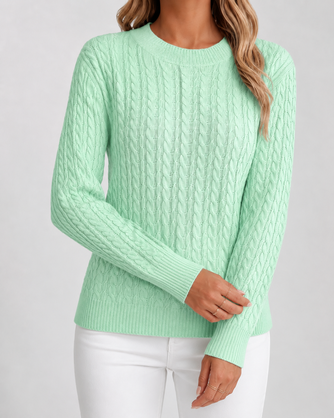 Vespera | Cable Knit Crew Neck Sweater