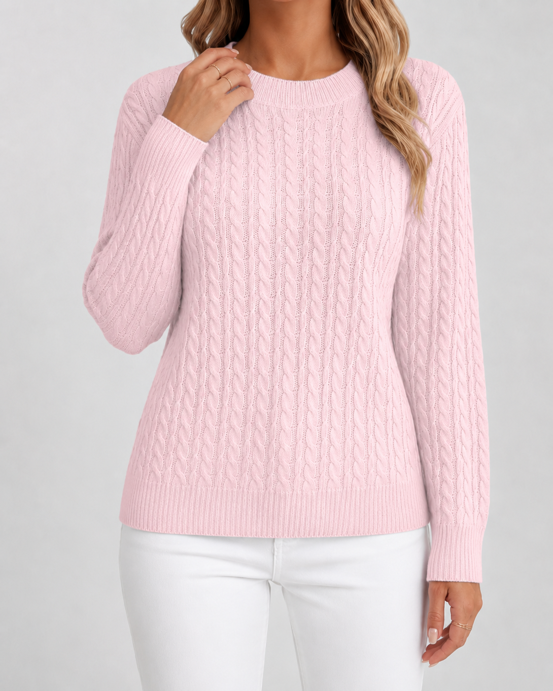 Vespera | Cable Knit Crew Neck Sweater