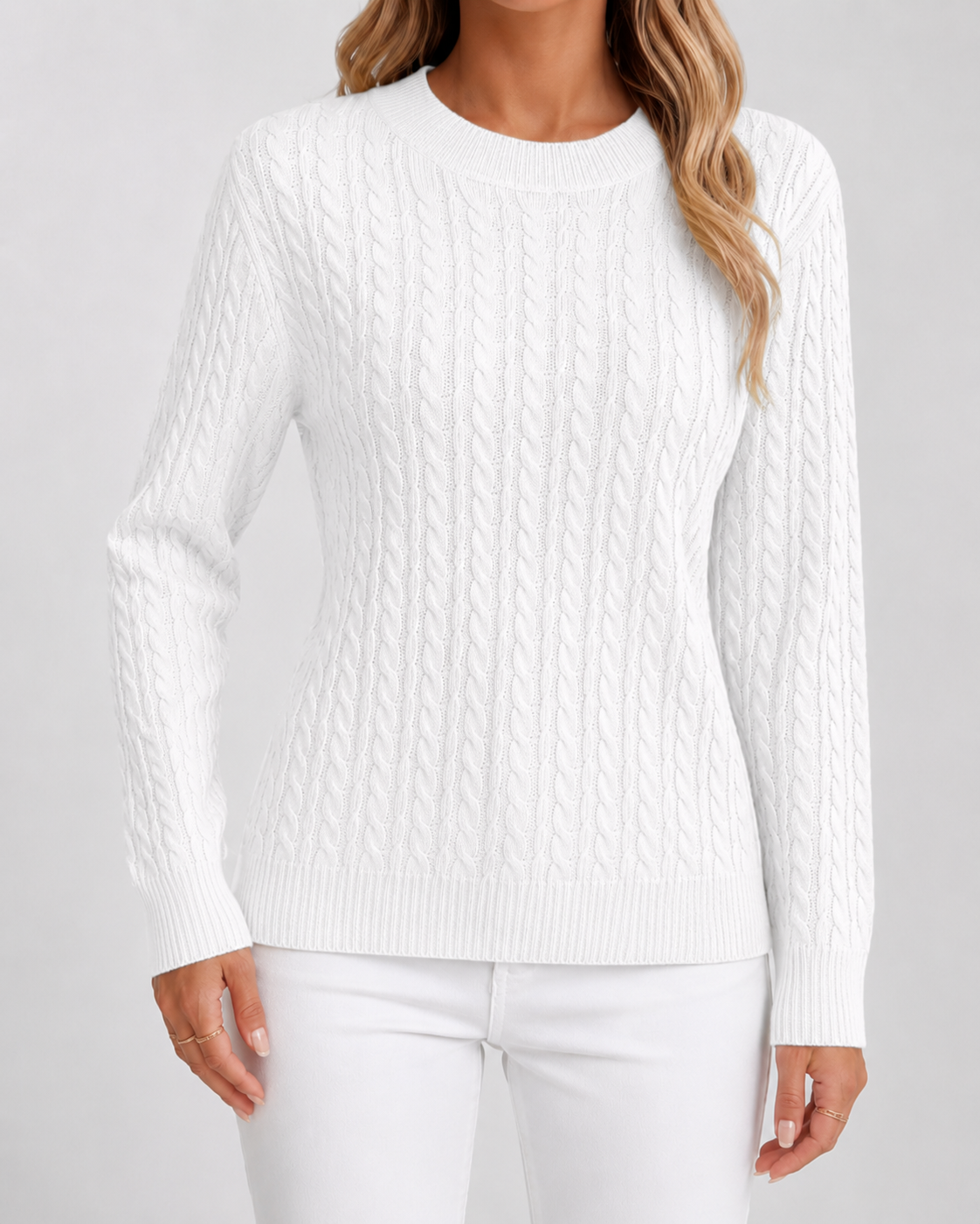 Vespera | Cable Knit Crew Neck Sweater