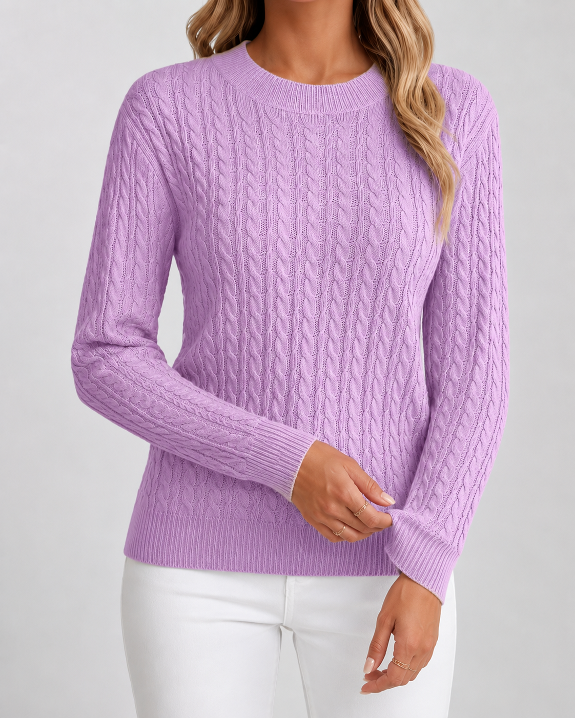 Vespera | Cable Knit Crew Neck Sweater