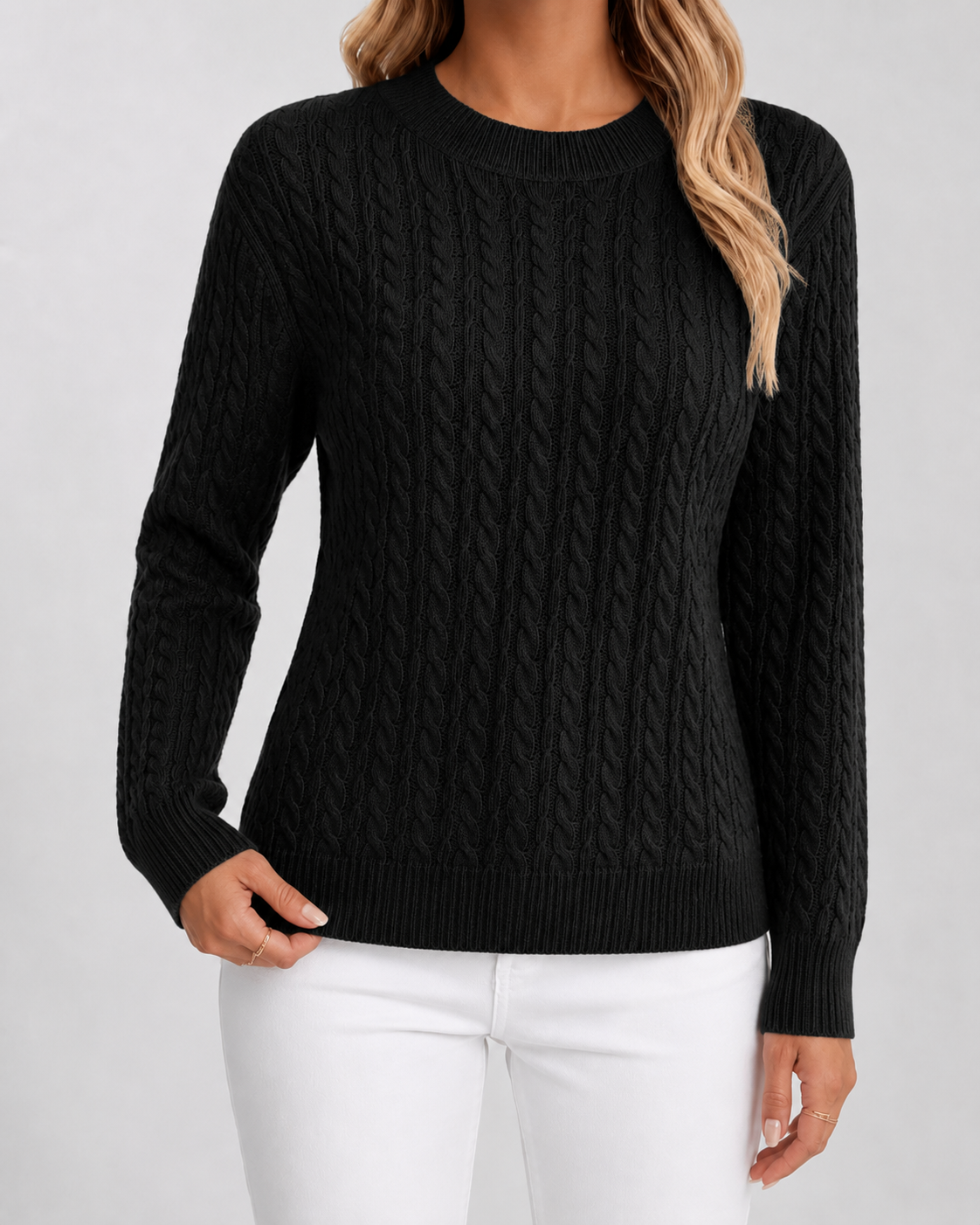 Vespera | Cable Knit Crew Neck Sweater