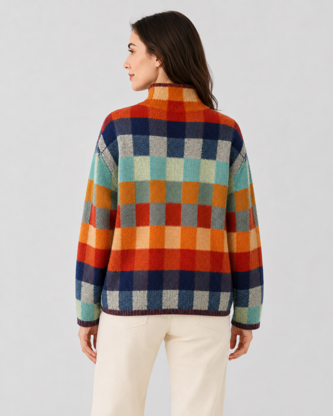 Xiomara | Check Knit Turtleneck Sweater
