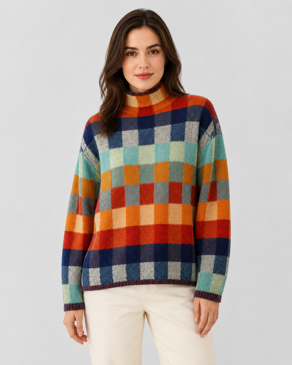 Xiomara | Check Knit Turtleneck Sweater
