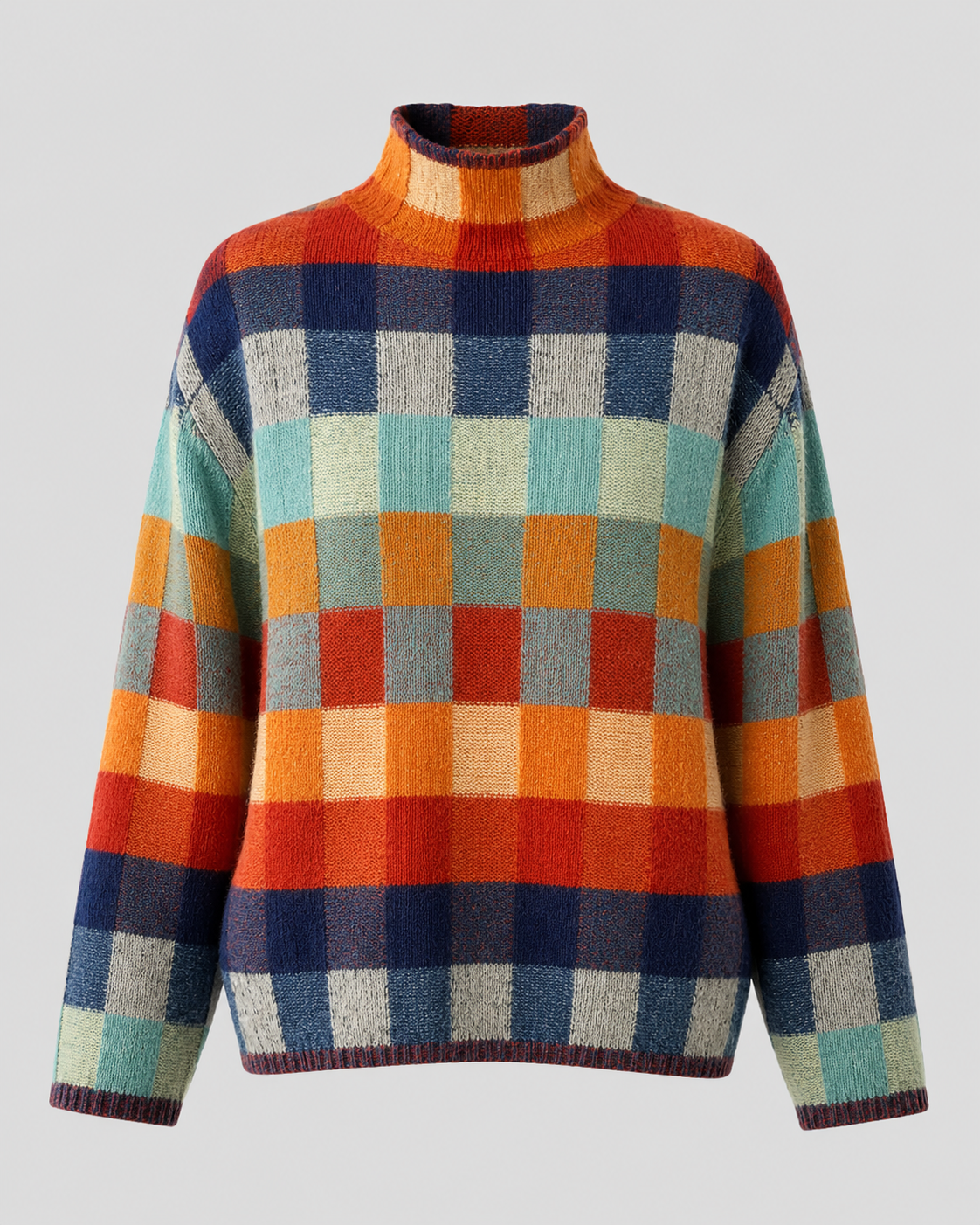 Xiomara | Check Knit Turtleneck Sweater