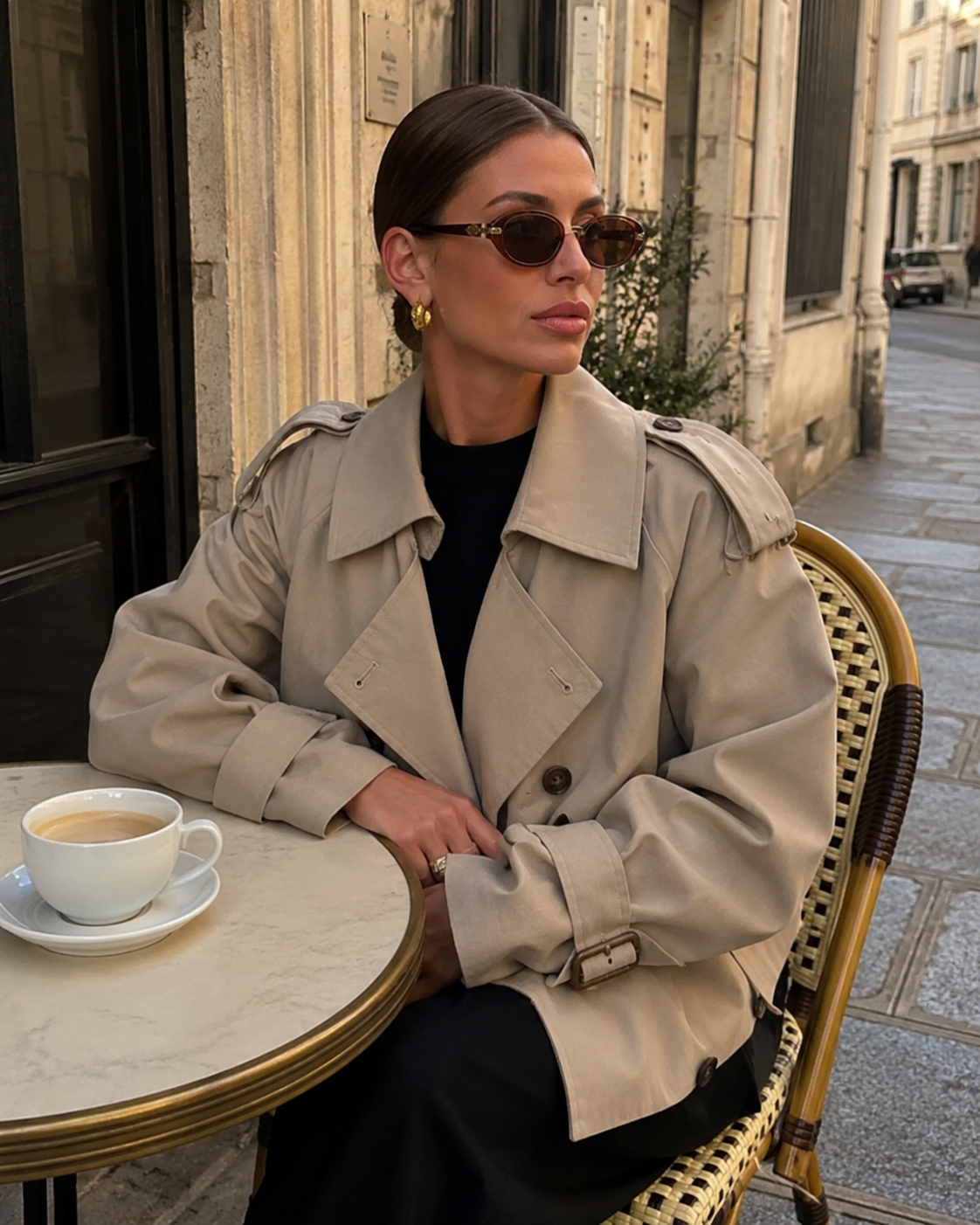 Katrien | Cropped Trench Coat with Buckle Cuffs