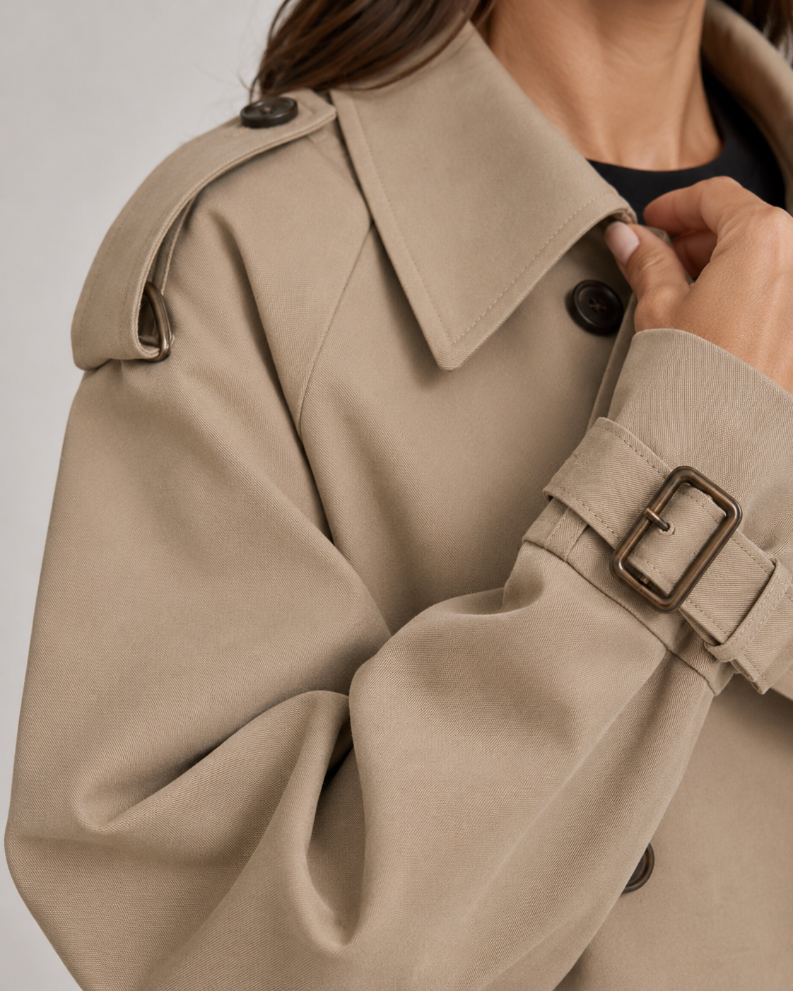 Katrien | Cropped Trench Coat with Buckle Cuffs