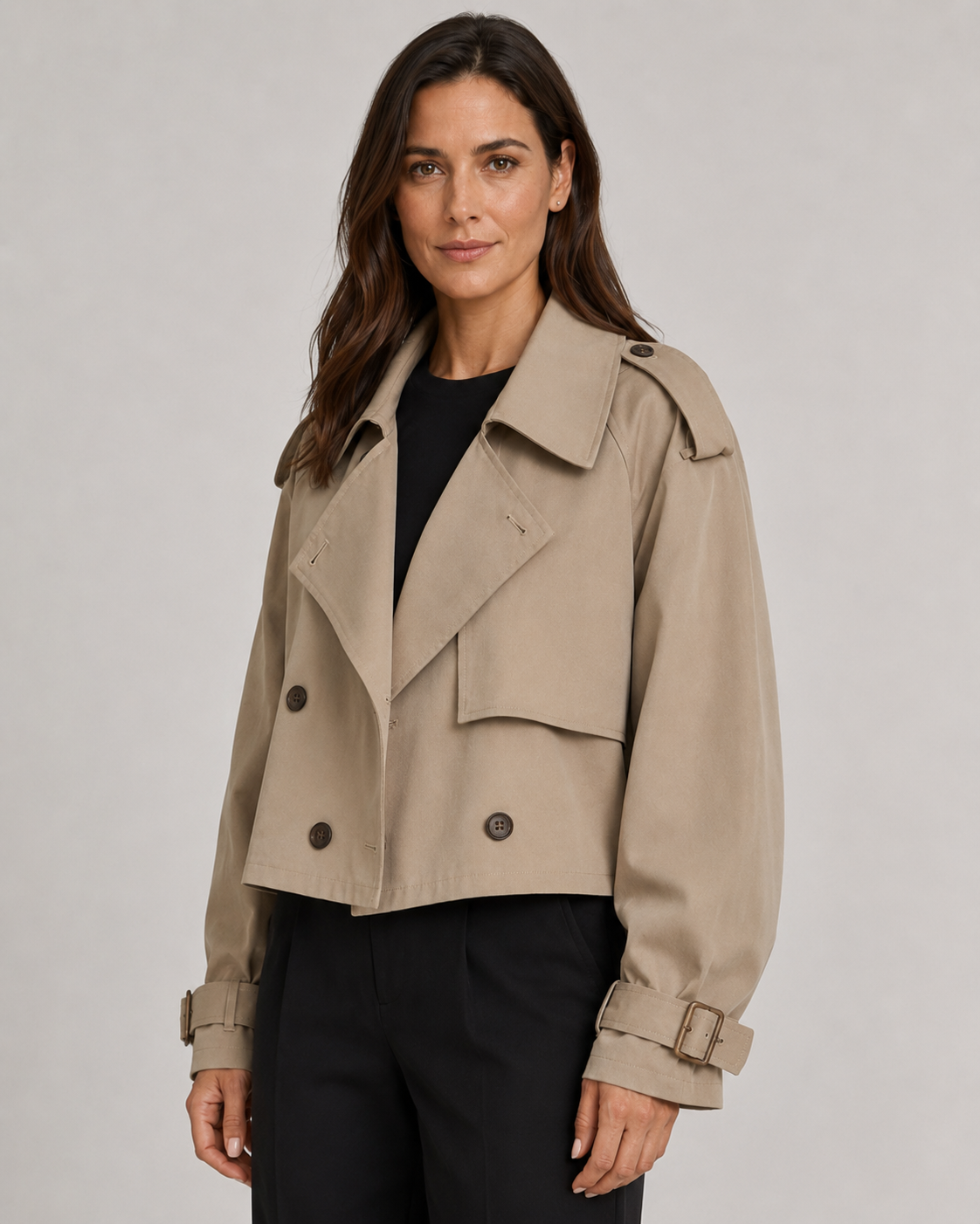Katrien | Cropped Trench Coat with Buckle Cuffs