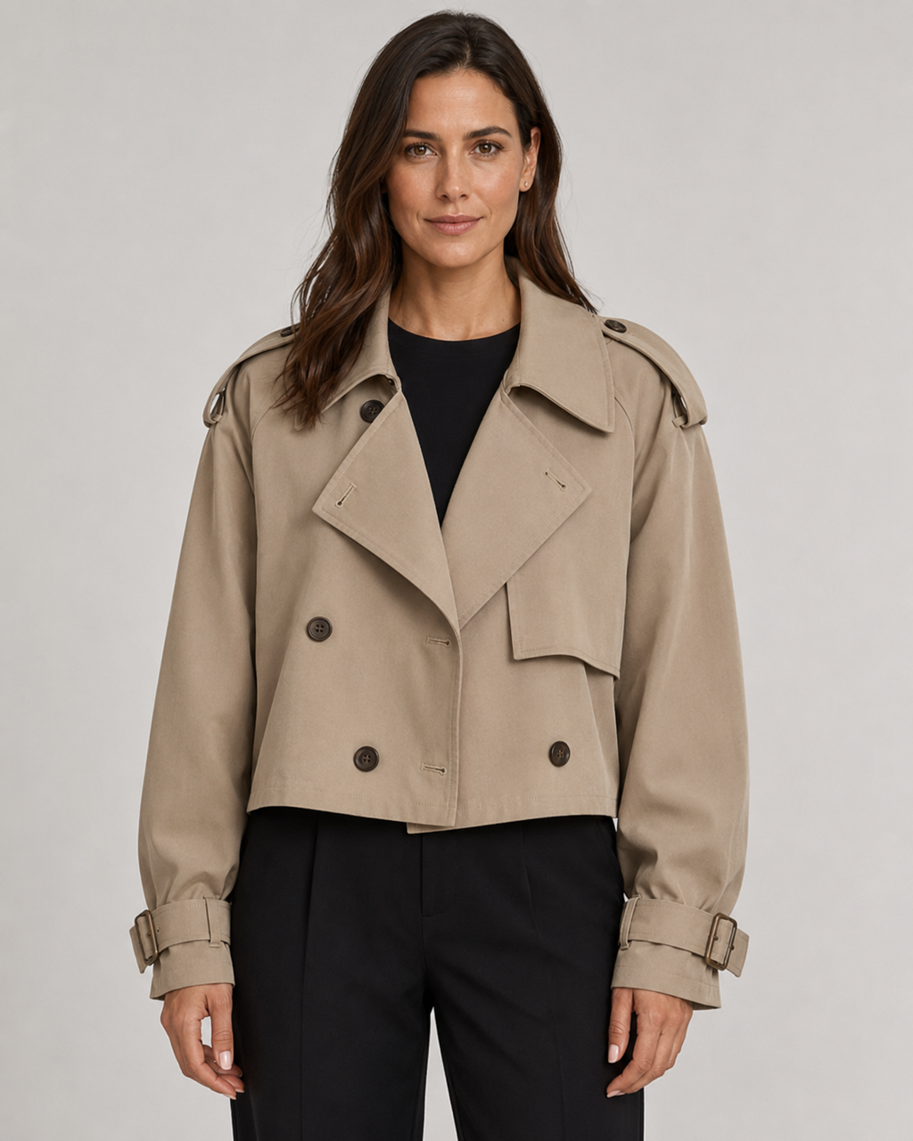Katrien | Cropped Trench Coat with Buckle Cuffs