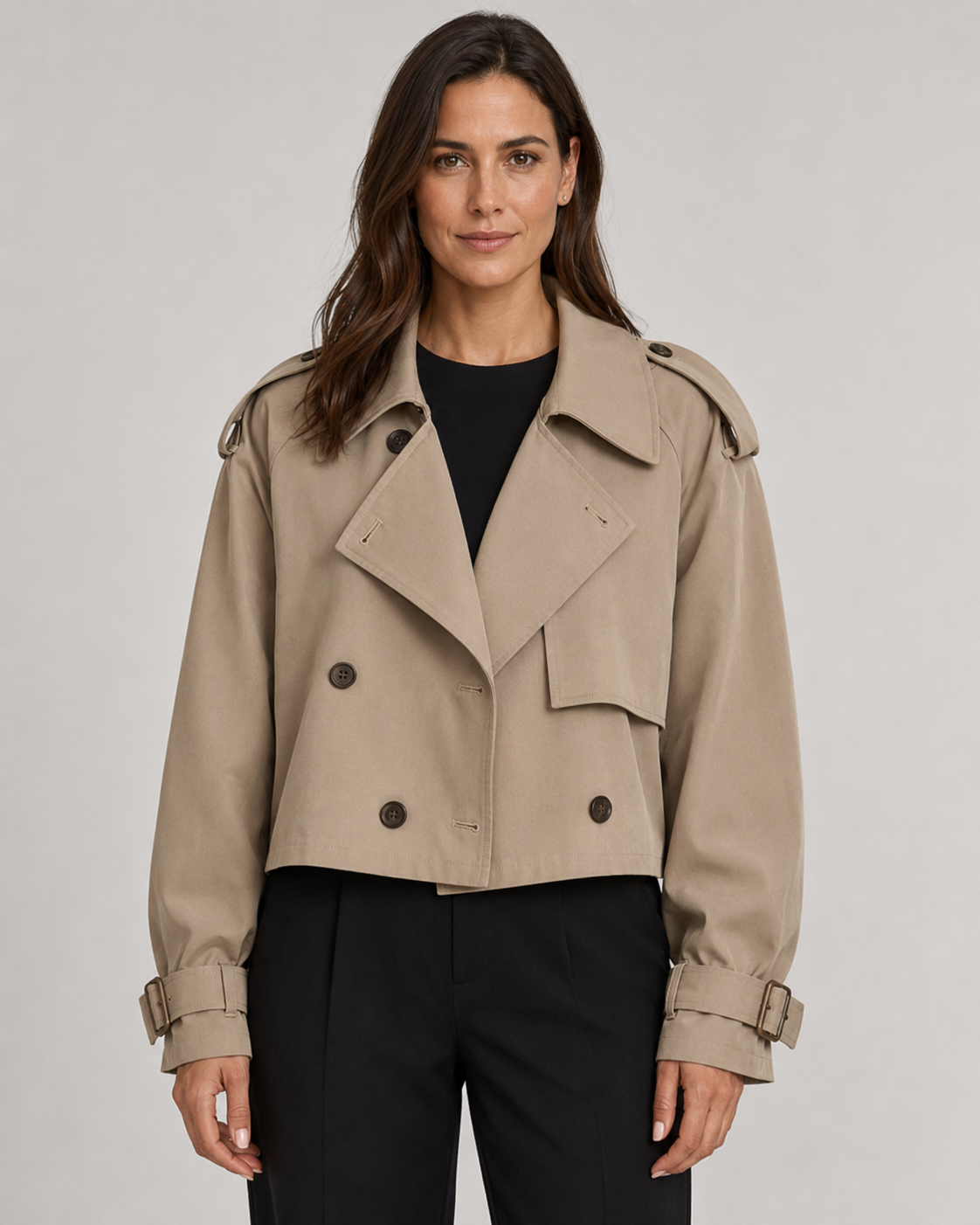 Katrien | Cropped Trench Coat with Buckle Cuffs
